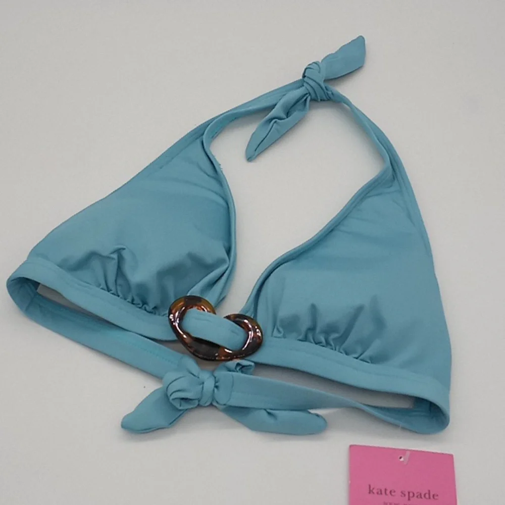 Kate Spade Heart Buckle‎ Halter Bikini Swim Top Wave Blue M